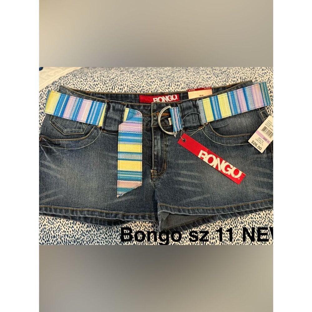 BONGO Denim Shorts with Multicolor Striped Belt